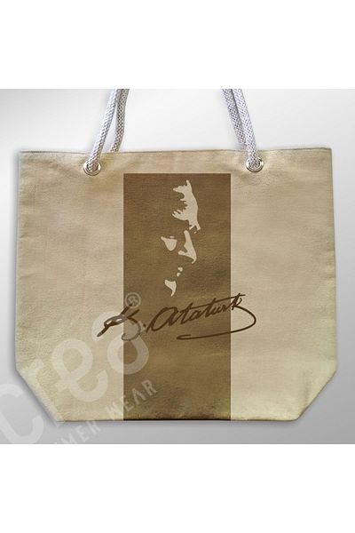 Crea Eymer Wear Γυναικεία τσάντα παραλίας Ataturk Silhouette και Signature Cotton