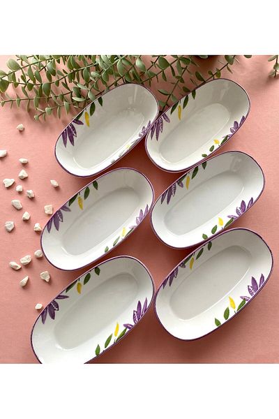 DEYMEN ZÜCCACİYE Virgo Lilac 6-Piece Oval Breakfast Plate