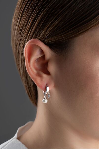 Silvano Jewelry 925 Ayar Gümüş Çift Taşlı İnci Küpe