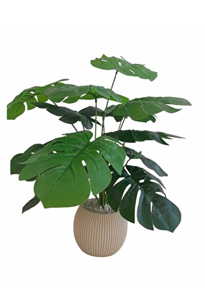 YEŞİLADA Saksıda Devetabanı Monstera Yapay Çiçek 12 Dal 60 Cm Salon Çiçeği