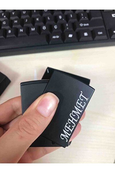 NRDLİFE Kişiye Özel Isim Baskılı Yana Kaydırmalı Pürmüzlü Metal Turbo Çakmak Mat Siyah