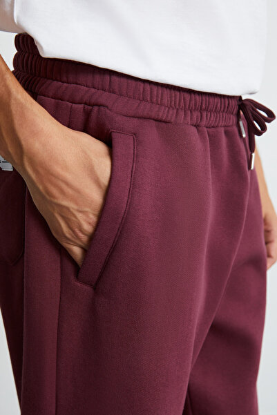 GRIMELANGE Wender Men's 100% Organic Cotton 3 Thread Non-Raised Elastic Waist Claret Red Sweatpants