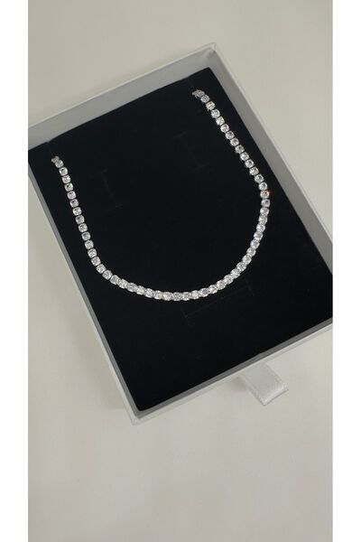 GLARE JEWELRY Gümüş Pırlanta Montür Döküm Su Yolu Kolye Dönme Yapmaz Klipsli 2mm (40 CM BOY)