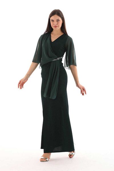 CİXAPLE Glittered Chiffon Evening Dress with Stone Detail
