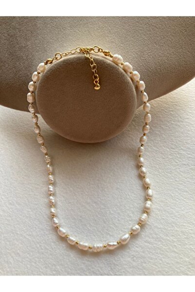 Lapismar atelier 3 Mm Minik Gerçek Arpa Inci Kolye, Minimal Küçük Inci Kolye,...