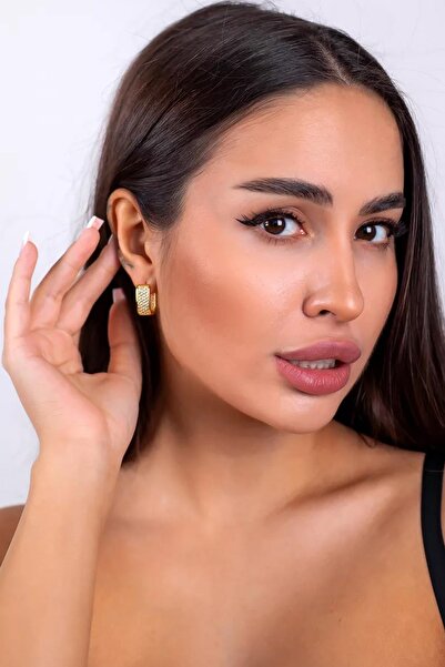 New Obsessions Gömme Zirkon Taşlı Kare Dizayn VIP Rengi Halka Küpe