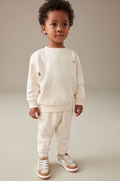 Next Baby Ecru Colored 100% Cotton Long Sleeve Jogger Set