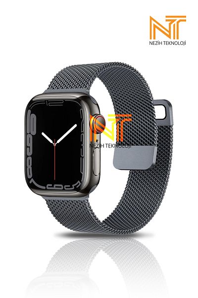 Nezih Case Apple Watch Series 2/3/4/5/6/7/8/9/se 38mm-40mm-41mm حزام معدني شبكي متوافق