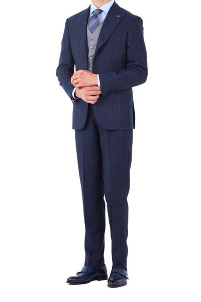 Kadir Büyükkaya Slim Fit Viskon Karışımlı Yelekli Erkek Takım Elbise - Modern Kesim-kaw1002s