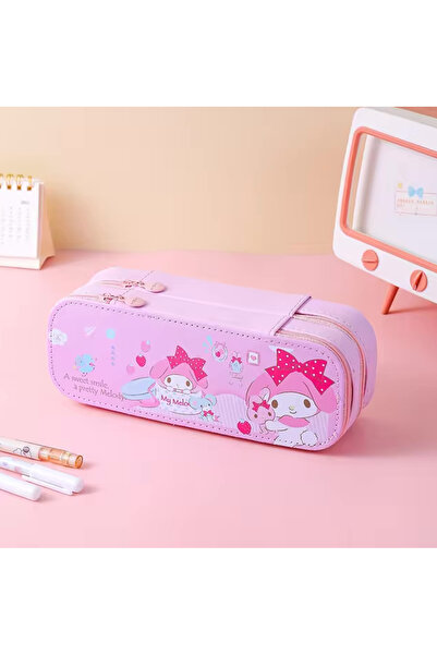 Petityu My Melody kalem kutu çift fermuarlı çift katlı şirin pembe kız çocuk kalem kutu