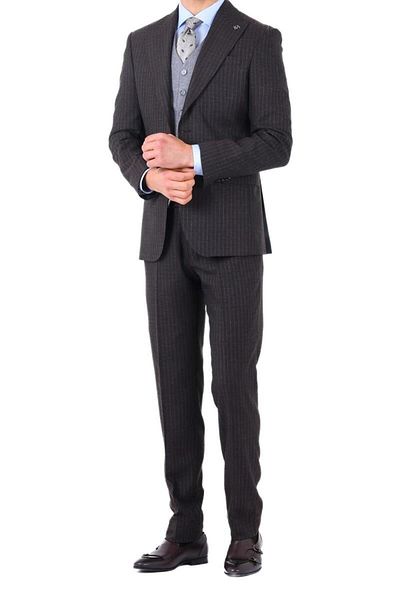 Kadir Büyükkaya Slim Fit Viscose Blended Men's Suit with Vest - Modern Cut-Kaw1002S