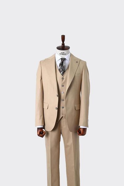 Kadir Büyükkaya Slim Fit Men's Suit with Vest - Four Seasons Useable Modern Cut-Kaw1023S