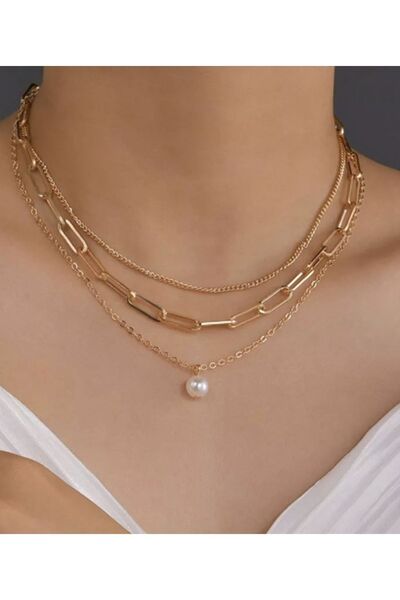 monalisatoka Kadın 3'lü Gold Kolye Seti