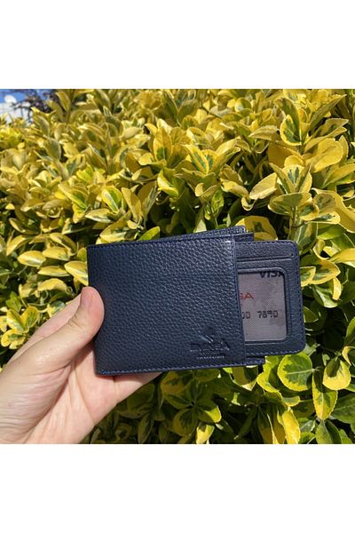 Eminsa Navy Blue Leather Men's Wallet with Card Holder Detail