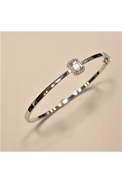 Güler Kuyumculuk Beyaz Altın Baget Taşlı Kelepçe Bilezik