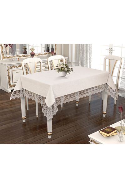 Çeyiz Bahçesi Față de masă cu dantelă cremă Mira - 150/240