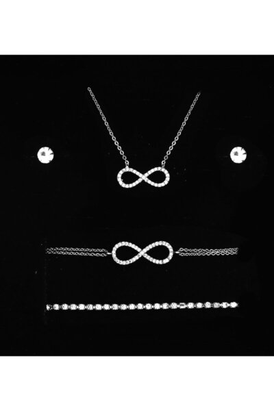 Apollon Gift Shop Gümüş Kaplama Sonsuzluk Kolye 2li Küpe 2li Bileklik Seti