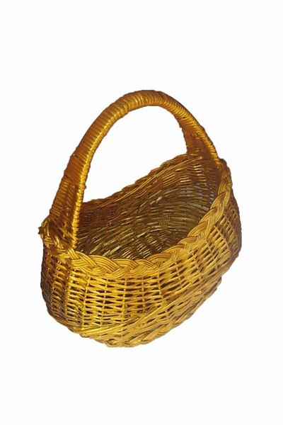 Bahat Wicker Handmade Mini Picnic Basket with Gold Leaves