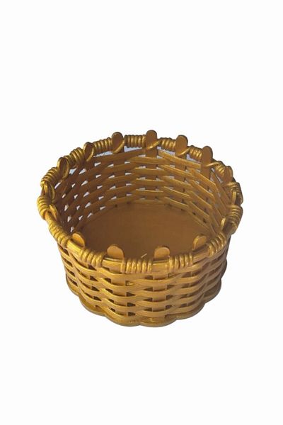 Bahat Wooden Wicker Mini Snack Bowl with Gold Leaves 13*7.5 Cm