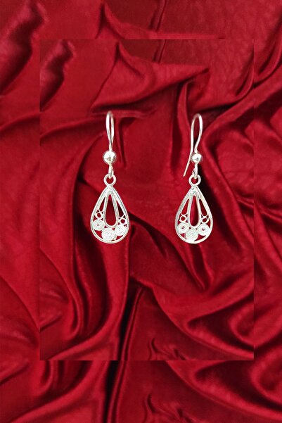 Aykat Gümüş Telkari Küpe Beyaz Sallantılı Kadın Küpesi Modeli Kupe-190