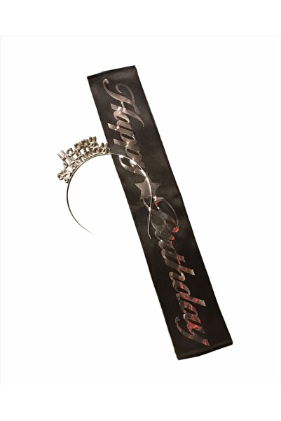 Happyland Siyah Gümüş Happy Brithday Taç Ve Kuşak Set