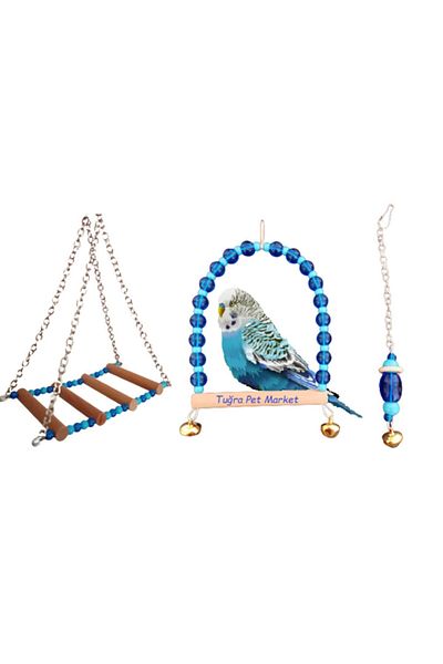 TUĞRA PET MARKET First Quality Wooden Perch Toy and Swing Set for Budgies