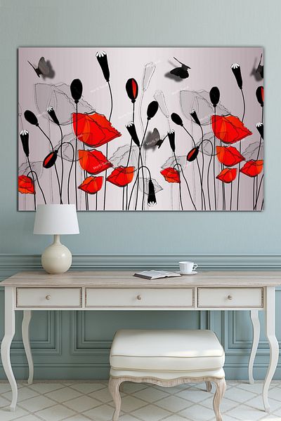 Morfil Sanat Atölyesi Poppies Elegant Artistic Decorative Canvas Painting