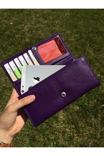 DERKON Women's Genuine Leather Wallet Purple with Flowers and Plenty of Eyes