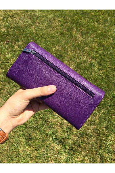 DERKON Women's Genuine Leather Wallet Purple with Flowers and Plenty of Eyes