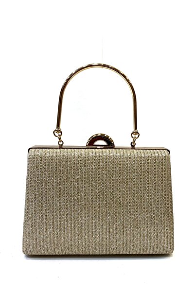 Busrabags حقيبة سهرة نسائية ليلية فضية باللون الذهبي