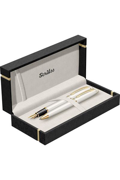 Scrikss Special Fountain Pen Ballpoint White Gold Set of 2