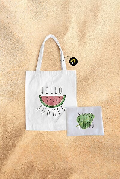 Postermanya مجموعة حقائب الشاطئ من القماش بتصميم البطيخ الصيفي من Hello Summer