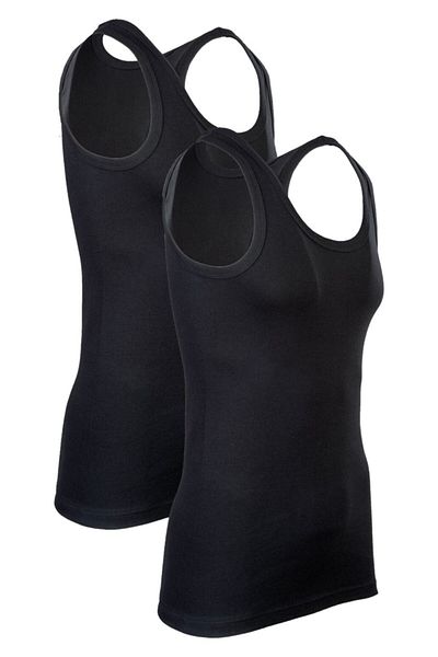 BSM 2 Pack Men's Black Cotton High Quality Flexible Comfortable Ribbed Fabric Undershirt