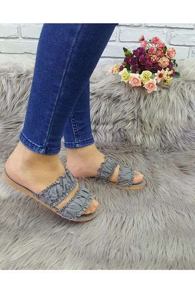 ZERDALİFE Women's Gray Frilly Slippers111151