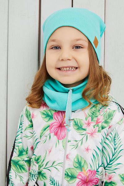 Babygiz Girl's Ocean Blue String Hat Beanie Neck Collar Set Comfortable Cotton Camisole