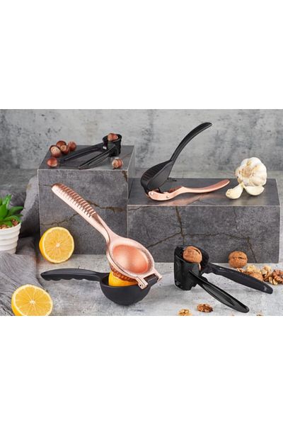 VİP AHMET Vipahmet 4 Piece Casting Press Kitchen Set Copper Black Copper Color