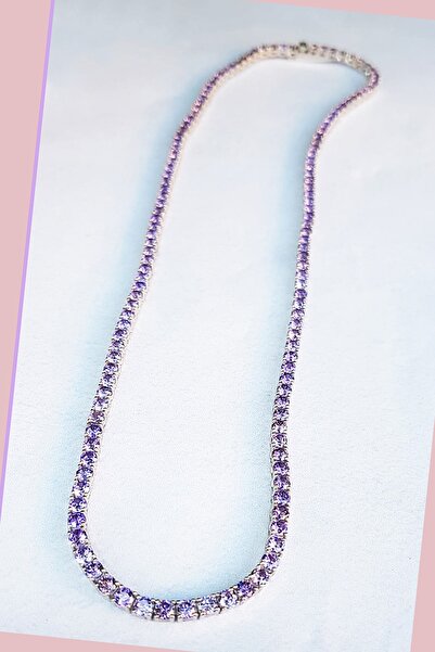 MorMajor Silver Ithal Mor Lila Taşlı Suyolu Gümüş Kolye