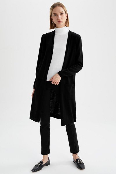 DeFacto Regular Fit Long Basic Knitwear Cardigan with Pocket Detail