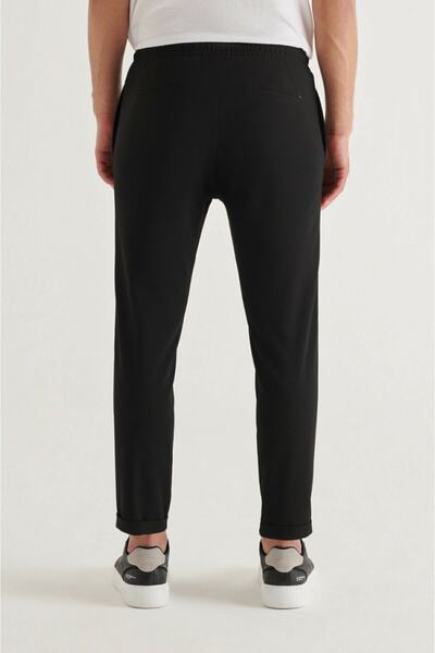 çerme Men's Black Side Pocket Elastic Waist Corded Straight Relaxed Fit Pants Jogger Ç12