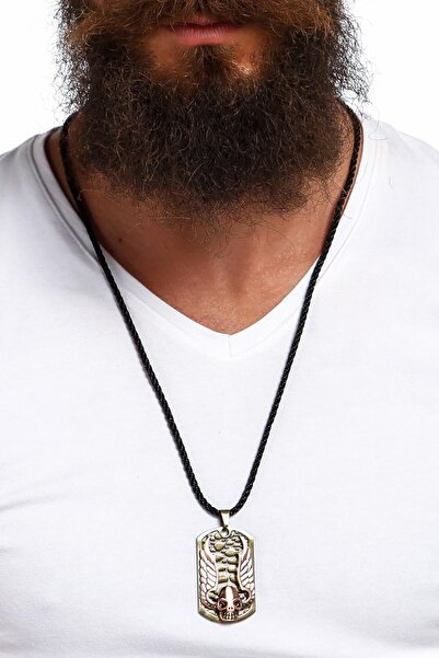 BIJUTERI قلادة من الفولاذ باللون الذهبي والبرونزي مع موقع بصمة الجمجمة الطيار