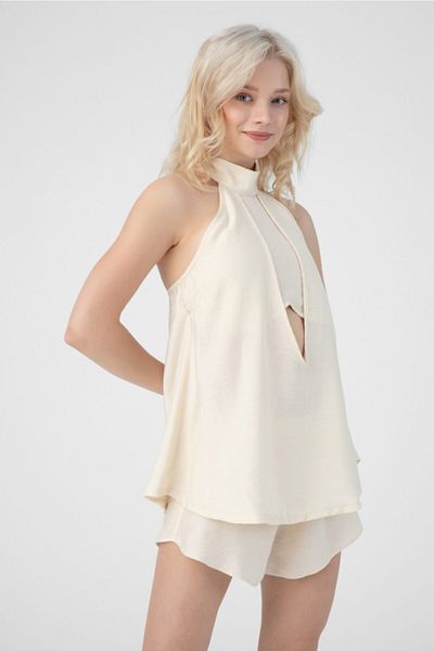 BERFUĞ KIRAN Women's Cream Halter Linen Blouse