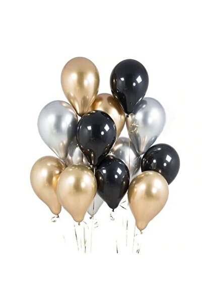 BİDOLUMUTLULUK 20 Pieces Metallic Black Gold Silver Balloons