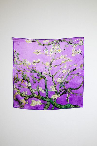 Lila Rosa Bandană eșarfă de mătase cu model Van Gogh