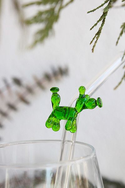 ADAMODART Green Balloon Dog Single Glass Straw