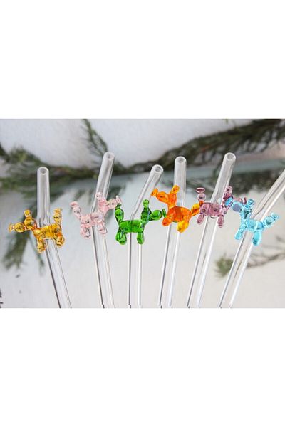 ADAMODART Green Balloon Dog Single Glass Straw