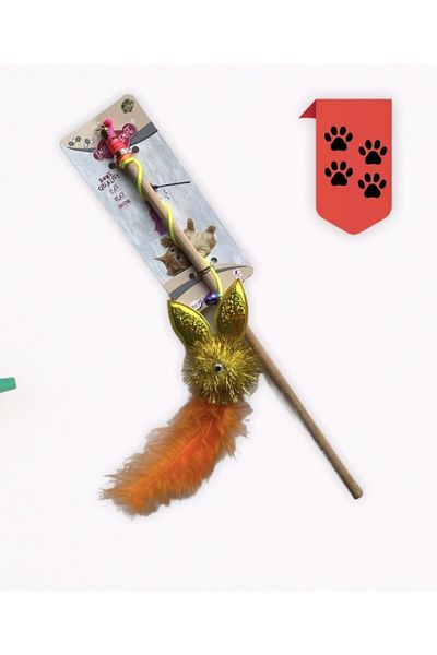 PeraPet Mouse Cat Fishing Rod Special Production Wooden Handle Cat Toy with Sound Making Toy and Bell
