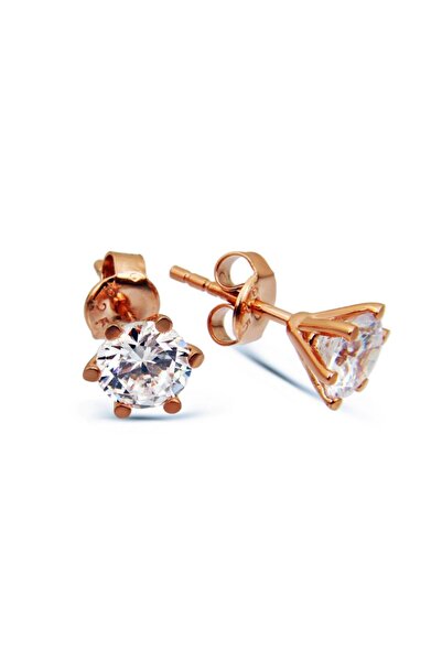 Argentum Concept 925 Ayar Gümüş Rose Tektaş Küpe - K029201