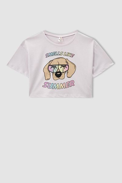 DeFacto Girl's Printed Touch Light Short Sleeve Crop T-Shirt