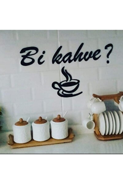 Miana Lazer El Yazısı Bi Kahve? Ahşap Kahve Mutfak Süsü Dekoratif Duvar Yazıl...