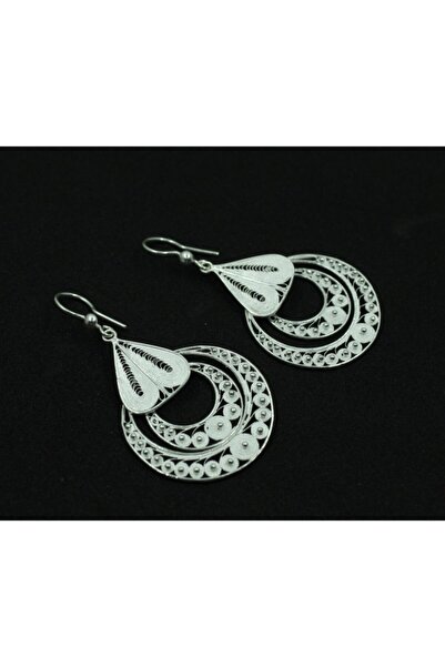 Aykat El Işi Telkari Gümüş Küpe Taşsız Halkalı Kadın Küpesi 925 Ayar Kupe-187